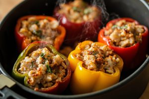 Запеченные перцы с курицей и рисом в аэрогриле