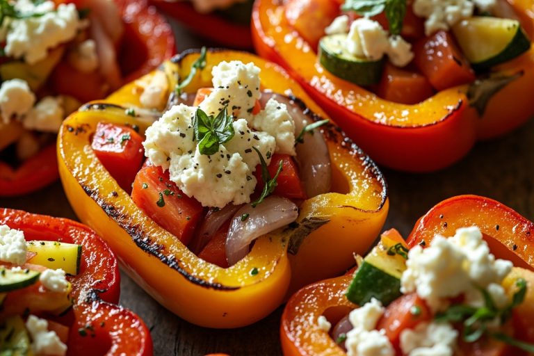 Запеченные перцы с овощами и фетой в аэрогриле