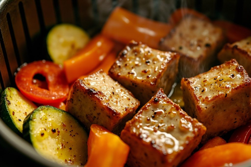 Телятина с овощами и лимонным соком в аэрогриле