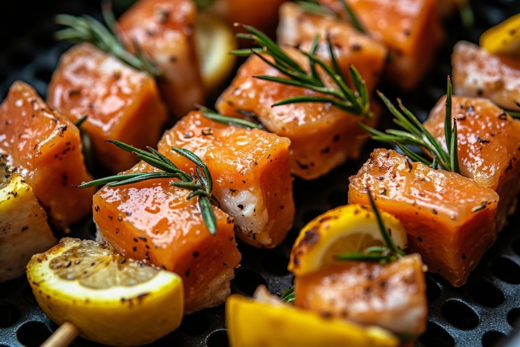 Рыбные шашлыки с оливковым маслом и лимоном в аэрогриле