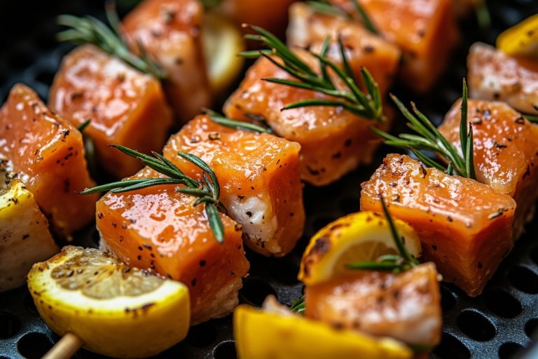 Рыбные шашлыки с оливковым маслом и лимоном в аэрогриле