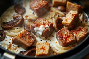 Телятина с грибами и сметаной в аэрогриле