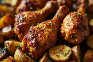 Куриные ножки с картофелем и чесноком в аэрогриле