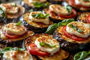 Запеченные баклажаны с сыром и базиликом в аэрогриле