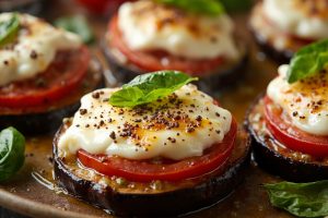 Запеченные баклажаны с сыром и помидорами в аэрогриле
