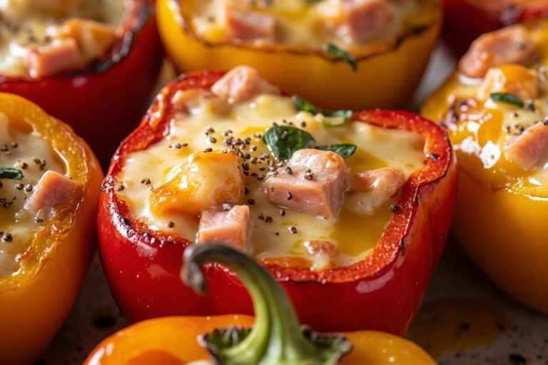 Запеченные перцы с сыром и ветчиной в аэрогриле