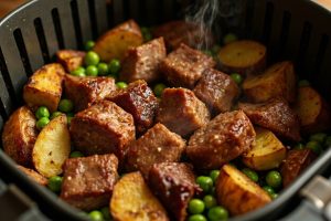 Свинина с картофелем и зеленым горошком в аэрогриле