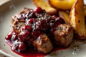 Свиные медальоны с клюквенным соусом и картофелем в аэрогриле