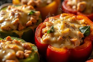 Запеченные перцы с сыром и курицей в аэрогриле