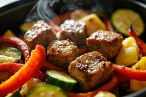 Телятина с овощами и лимонным соком в аэрогриле