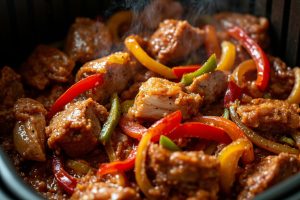 Свинина с перцем и томатным соусом в аэрогриле