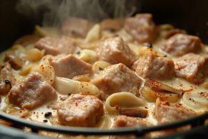 Телятина с грибами и сметанным соусом в аэрогриле