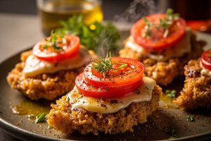 Куриные котлеты с сыром моцарелла и томатами в аэрогриле