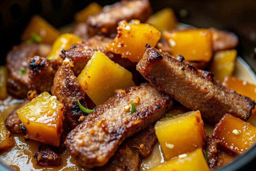 Свинина с ананасом и кокосовым соусом в аэрогриле